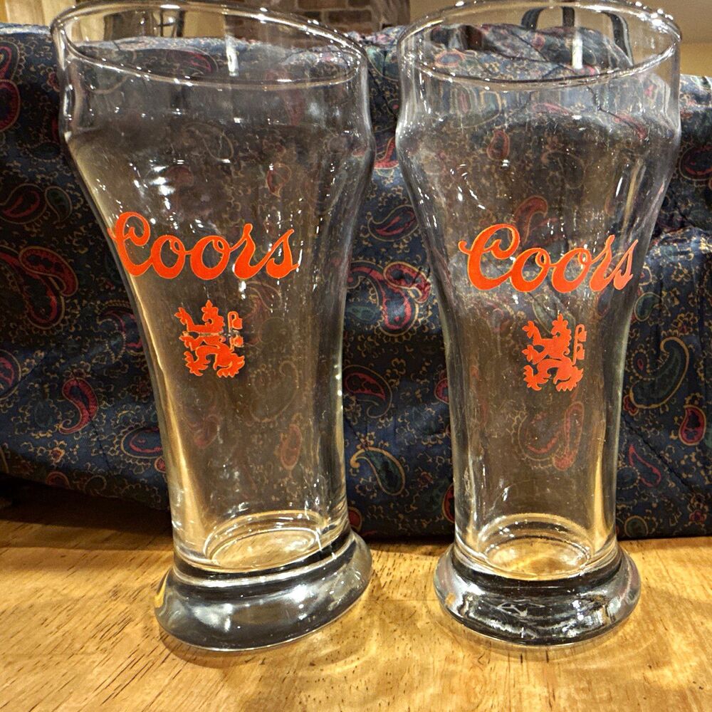 Coors Set of 2 Beer Pilsner Glasses Orange Logo Vintage Breweriana